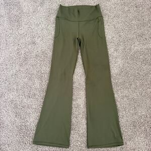 Under Armour Flare Pants Women's MP Olive Green Pockets Stretch Mid-Rise